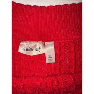 Willow Root Red Cable Knit Heart Sweater Balloon Sleeve Boat Neck Womens XL(395)